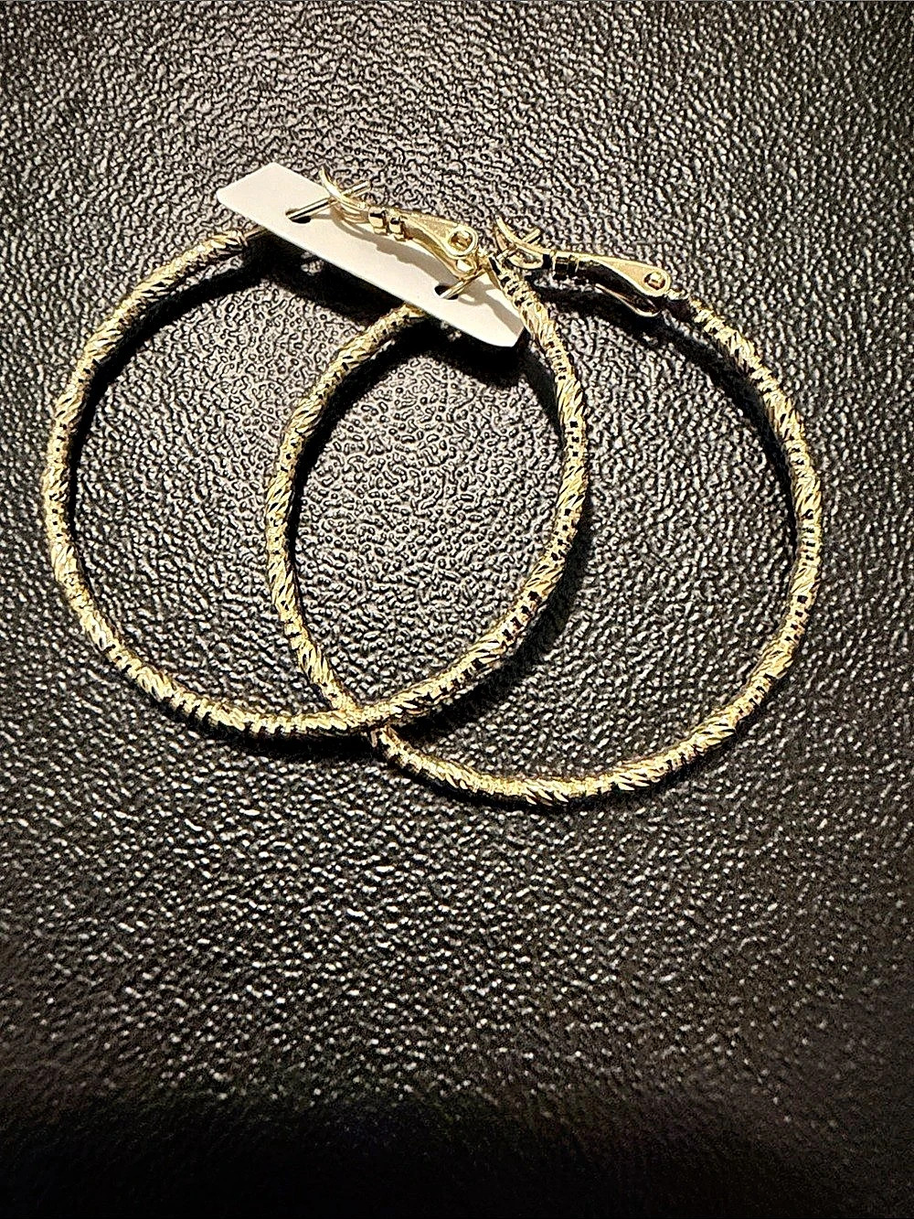 Gold Textured Hoop Earrings Like New